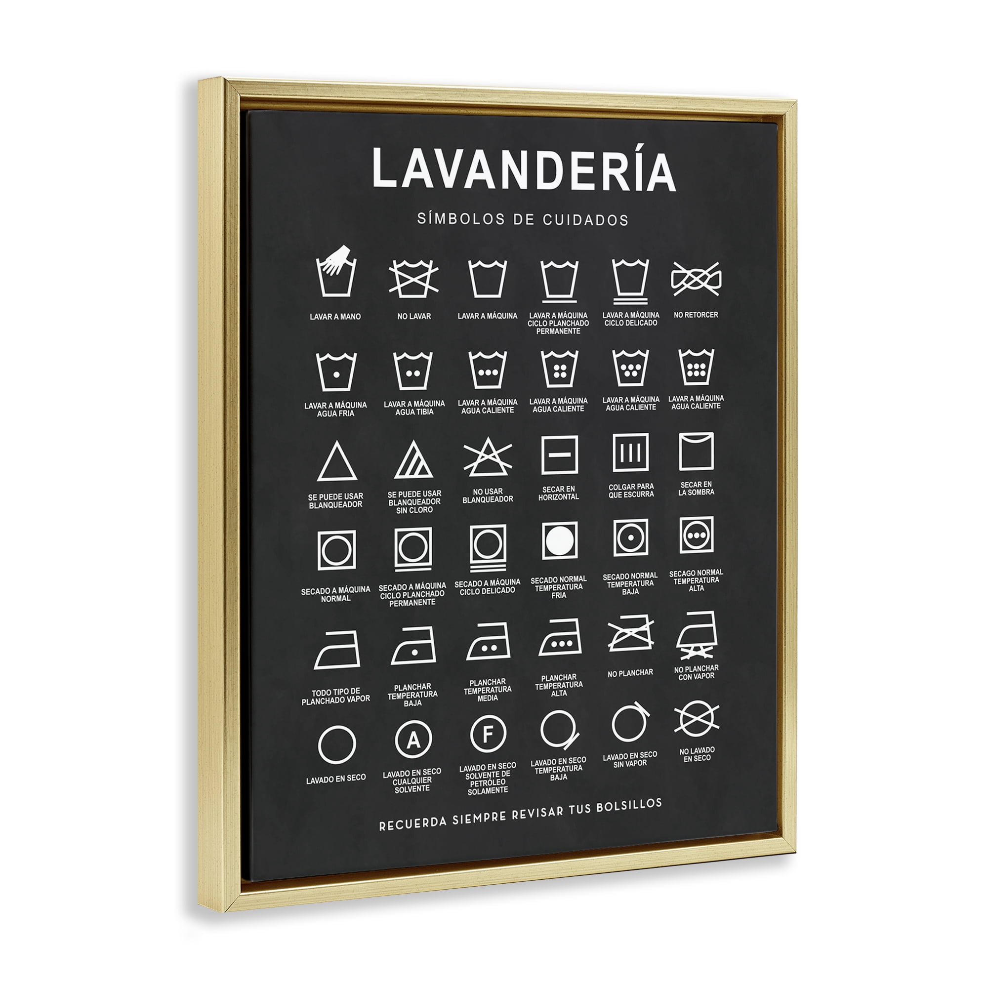 Stupell Industries Guía de Lavado de Ropa, Negro Bath & Laundry Painting Gold Floater Framed Art Print Wall Art, 25 x 31