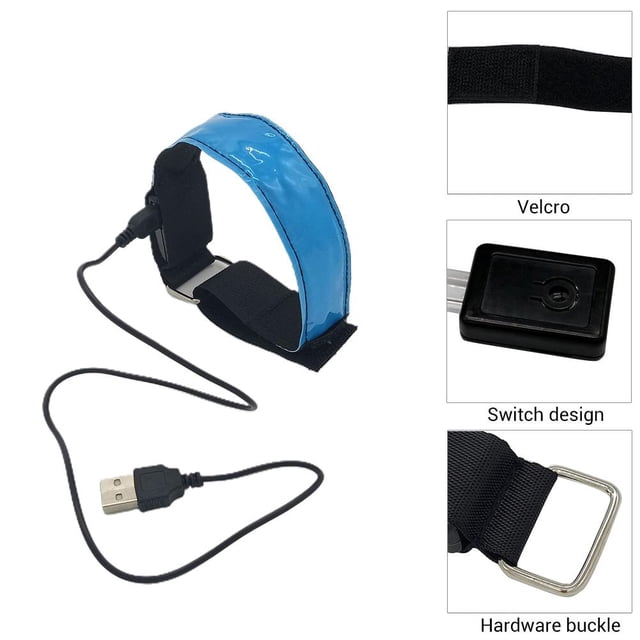 4 Pcs Bracelet LED USB Rechargeable Bande Réfléchissante Réglable Brassards Lumineux pour Jogging Extérieur Course Cyclisme Sports