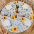 thumbnail image 1 of GFDYREE Round Vinyl Fitted Tablecloth with Flannel Backing Elastic Edge Plastic Table Cover Waterproof Table Cloth Stain-Resistant Wipeable for 45"-56" Round Table, 1 of 7
