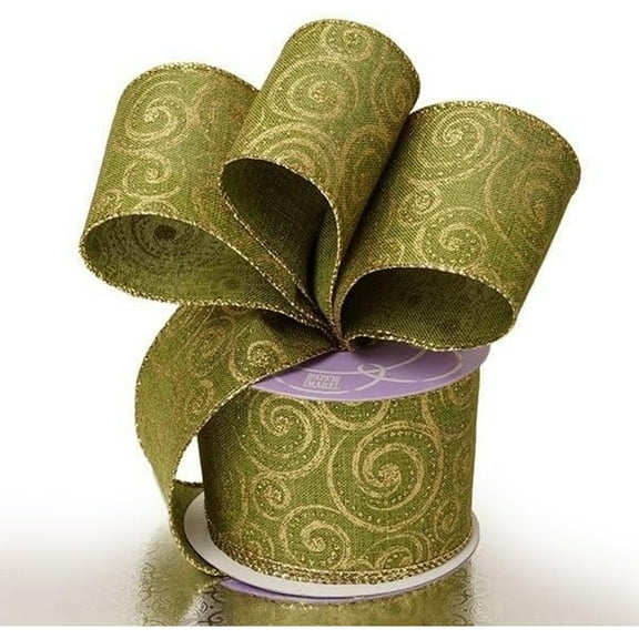 Green/Gold Stormy Night Christmas Wired Ribbon - 2 1/2 Inches Wide X 10 Yards (56152869)