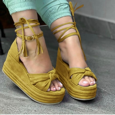 

Vedolay Platform Sandal Women s Dressy Summer Casual Beach Outdoor Wedges Sandal Shoes Yellow 7.5