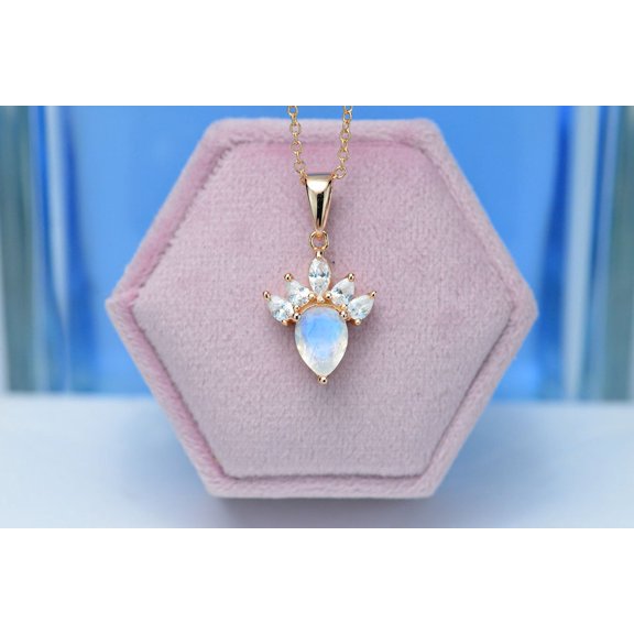 Genuine Pear Moonstone Pendant Necklace Rose Gold Plated Silver, Moonstone Necklace In Sterling Silver. Mothers Day Gift. Gift For Her