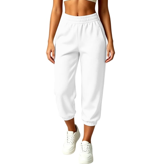 Wensltd Women's Capri Jogger Trousers Solid Elastic Waist Side Pockets Cropped Daily Wear