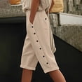 thumbnail image 4 of Capri Pants for Women 2025 Elastic High Waist Button Lightweight Casual Loose Capris with Pockets Womens Cropped Pants, 4 of 6