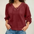 thumbnail image 2 of Htigea Womens Lace Up Sweatshirts Casual V Neck Long Sleeve Tops Lightweight Fall Pullover Sweatshirt Red L, 2 of 9
