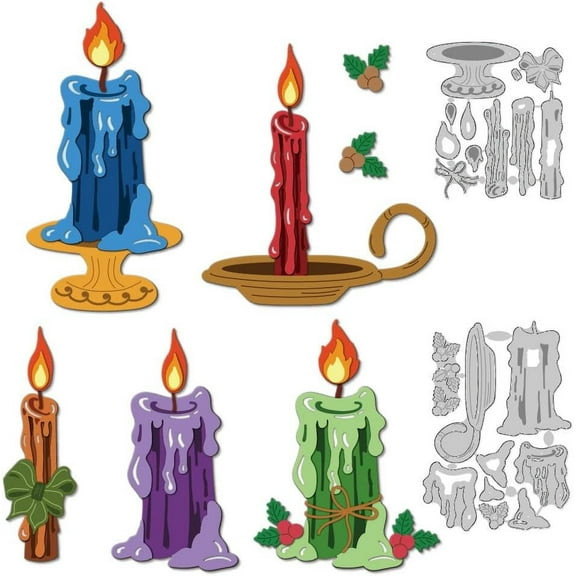 Layered Candle Die Cuts Candlesticks Metal Cutting Dies Card Making Cutting Stencils Template for DIY Embossing Scrapbooking Craft Paper Album Card Gift Festival Invitation Decor grey