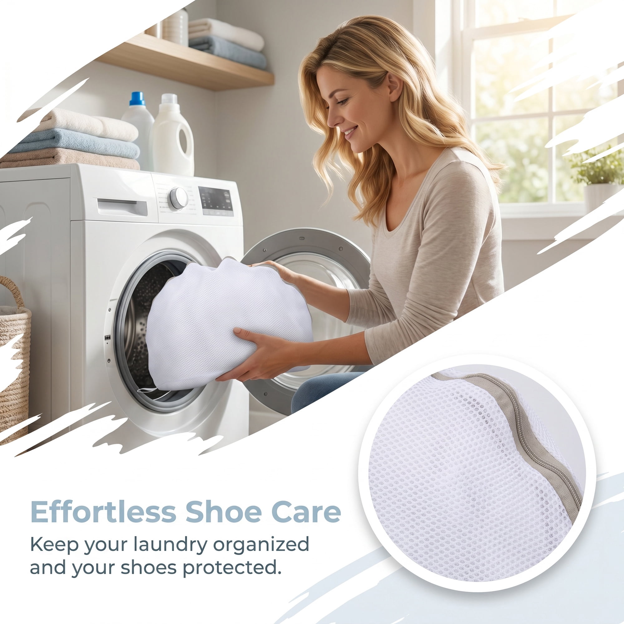 Unique Bargains 2 Pack Polyester Shoe Mesh Laundry Bag for Washing Machine Gray 13"x23"