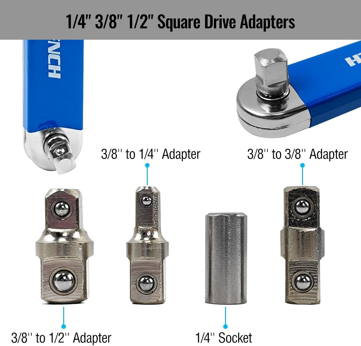 Impact Ready Offset Extension Wrench Tight Reach Wrench Set with 1/2" 1/4" and 3/8" Square Drive Adapters Universal Extensions for Small Place