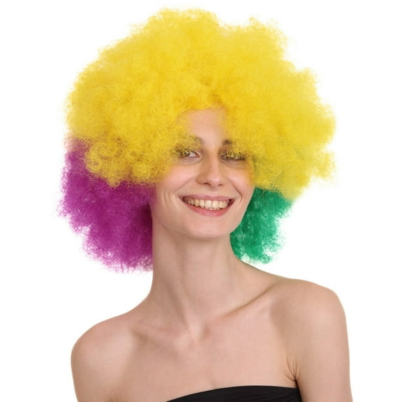 HPO Adult Women's Mardi Gras Multi-Color Wig | Premium Breathable Capless Cap Synthetic Fibers