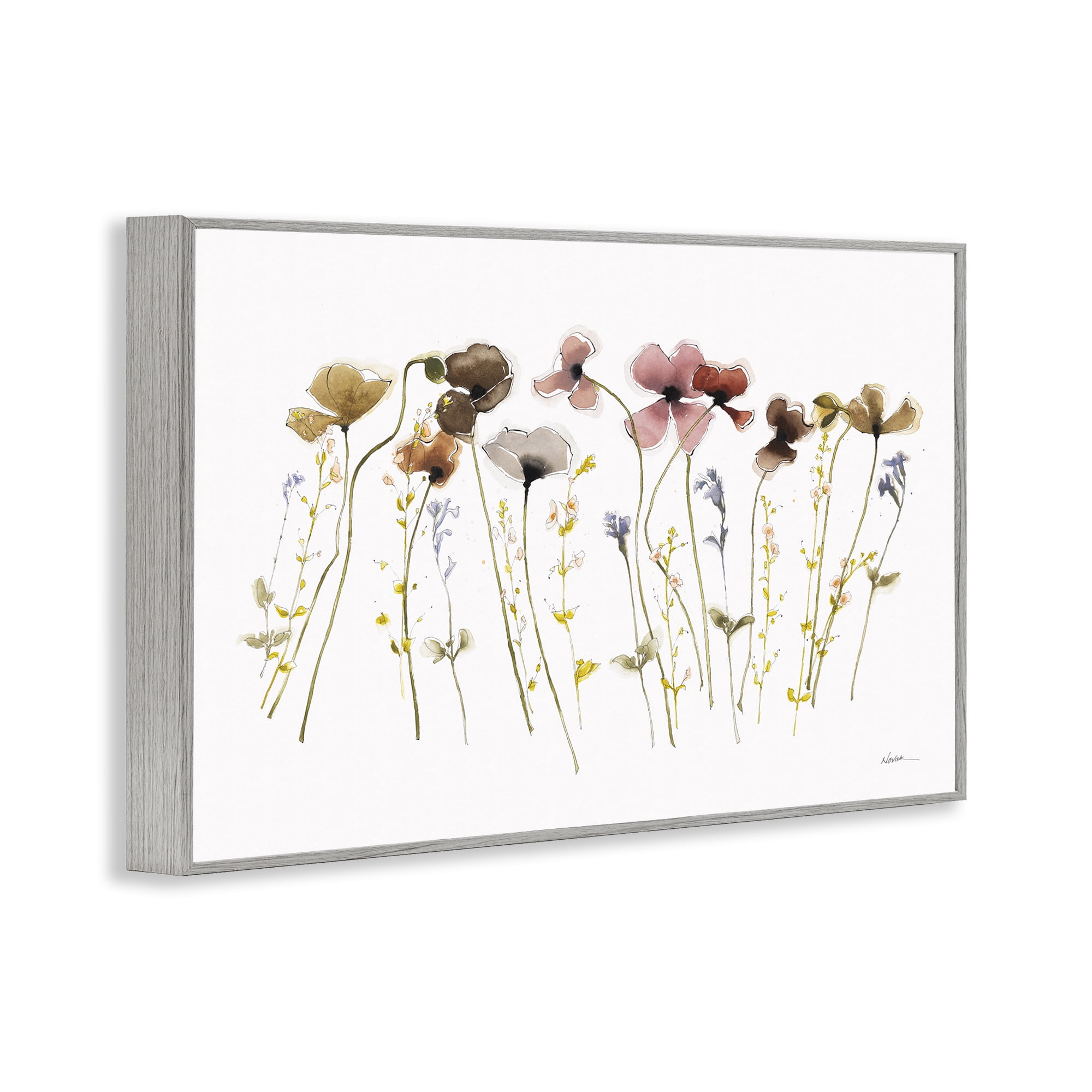 Stupell Industries Spring Poppy Sprigs Botanical & Floral Painting Gray Framed Art Print Wall Art, 24 x 16