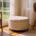 thumbnail image 3 of 28" Round Ottoman, Modern Ottoman with Storage, Tufted Upholstered Footstool with Wooden Legs, Round Coffee Table w/Removable-Top, Chenille Footrest for Living Room, Bedroom, Apartment, Brown, 3 of 9