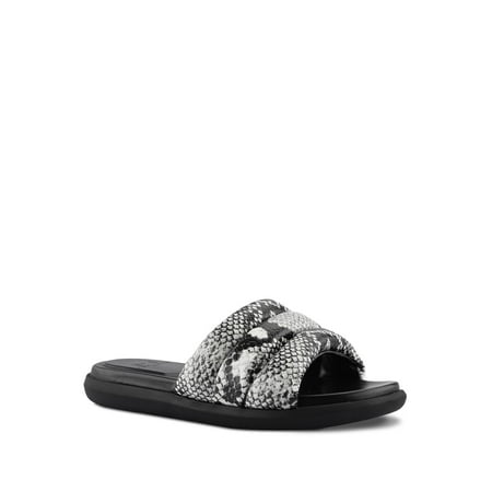 

MARC FISHER Womens Black Snake Padded Yessy Round Toe Platform Slip On Leather Slide Sandals Shoes 6 M