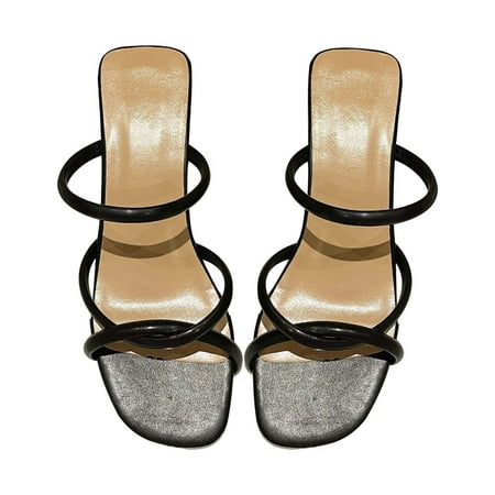 

YanHoo Women s Heel Sandals Middle Chunky Heel Square Toe Sandal Summer Dressy Casual Slippers Shoes