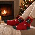 thumbnail image 4 of Women's Christmas Fuzzy Socks with Christmas Tree Character, Cozy Feather Yarn Crew Socks, Red Green Holiday Socks for Christmas Stocking Stuffers, Gag Gifts and Fun Holiday Gifts, 4 of 5