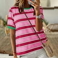 thumbnail image 6 of Olyvenn Womens Summer Tops Casual Color Block Striped Short Sleeve Shirts Crewneck T Shirts Loose Basic Tee Blouses for Women Hot Pink XXL, 6 of 9