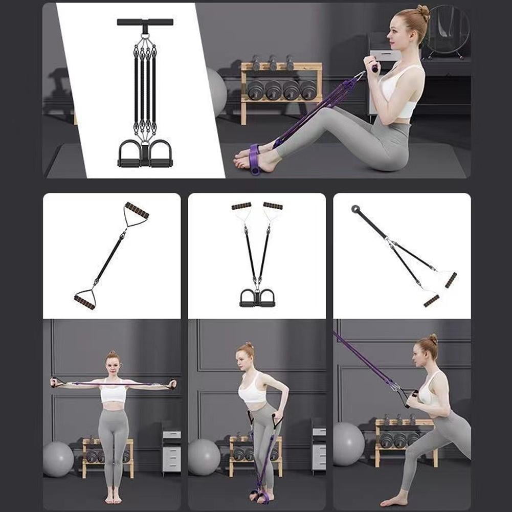 2025 Upgraded 4-Strand Resistance Band Set with Pedal and Handle 100 lbs Adjustable Pull Rope for Home Gym Full Body Workout