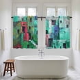 thumbnail image 4 of Abstract Green Tier Curtains 54 Inch Length, Painting Buildings Geometric Color Block Cafe Short Curtains for Bathroom Over Sink, Small Kitchen Curtain Light Filtering Drapes 2 Panels 27.5"Wx54"L, 4 of 8