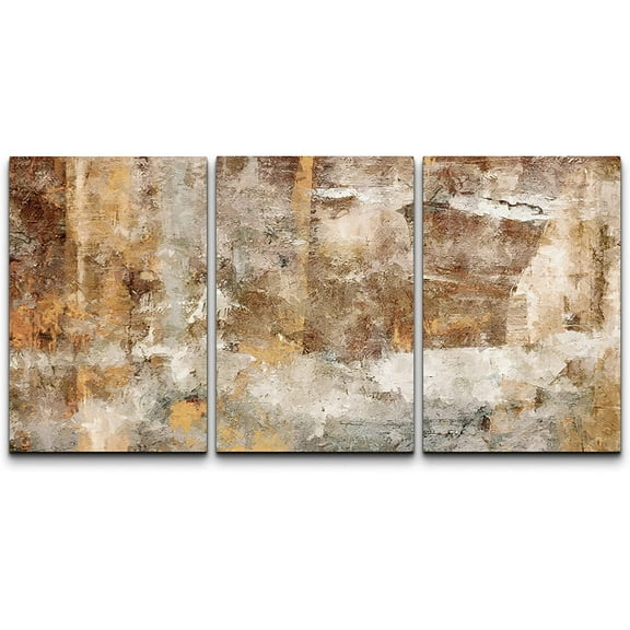 wall26 Canvas Print Wall Art Set Minimal Brown Paint Stroke Landscape Abstract Shapes Illustrations Modern Art Decorative Multicolor Chic for Living Room, Bedroom, Office - 16"x24"x3 Panels