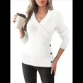 thumbnail image 2 of Suéteres de Larga con Cuello en V para Mujer, Suéteres Cruzados y Fruncidos, Blusas de Otoño L, 2 of 8