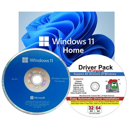 Microsoft Windows 11 Home OEM 64 Bit DVD Install & Upgrade DVD Software For UEFI Bios & Drivers DVD, 2PK