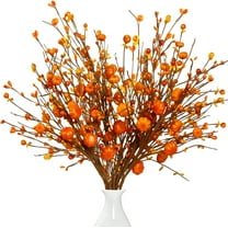 Fall Artificial Berry Stems 2Pcs Berry Picks Branches Fall Orange Stems Floral Arrangements with Fake Pumpkin for Autumn Thanksgiving Harvest Home Vase Festival Indoor Christmas Decor