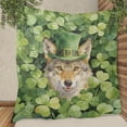 thumbnail image 3 of Happy Coyote Welcome St Patrick's Day Lucky Shamrocks Clover Quilt Blanket Wild Wolf Lover Cozy Comforter Throw Blanket - 22001, 3 of 5