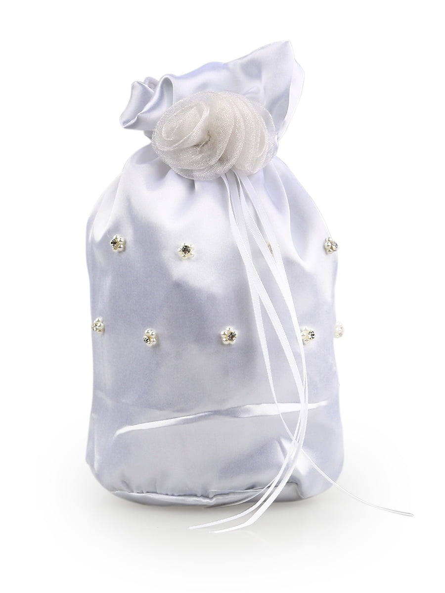 Flower Pearl） PIXNOR Bridesmaid Satin Flower Decorated Dolly Bag Handbag 