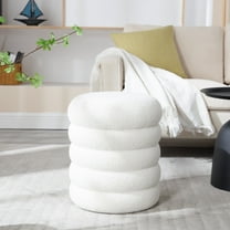 Guyou Round Storage Ottoman, Upholstered Sherpa Footstool, Small Boucle Vanity Stool, Round Side Coffee Table Padded Seat for Living Room Bedroom Aisle Bedside, White