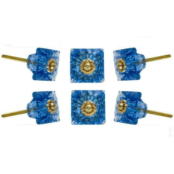 Set of Six Mammounia Blue Glass Knobs