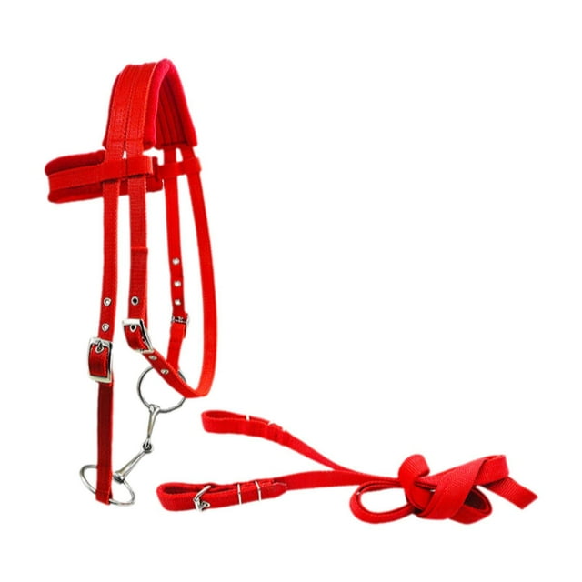 DYNWAVECA Bride de Cheval avec Tête de Cheval Rembourrée Accessoires de Conduite Confortables Ajustables avec Coussin Doux Licou Corde de Cheval Rouge S