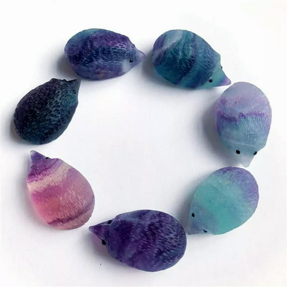 K-KED Natural Rainbow Fluorite Hedgehog Skull Carved Quartz Crystal Stone Healing Gift-default