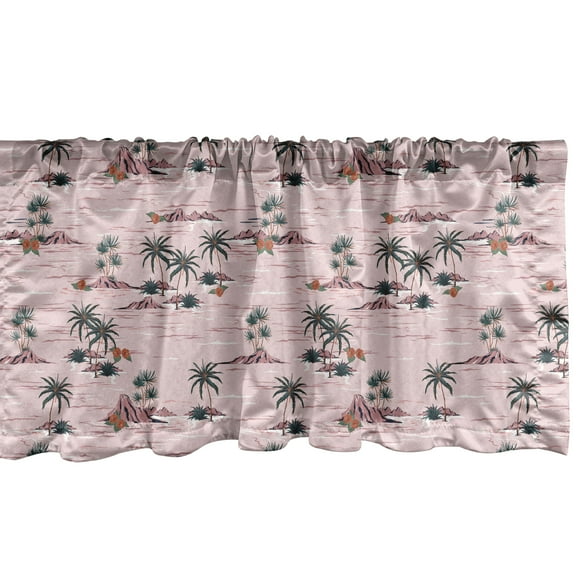 Ambesonne Hawaii Valance Pack of 2, Palm Tree Rocky Beach Waves, 54"X18", Rose Dark Salmon
