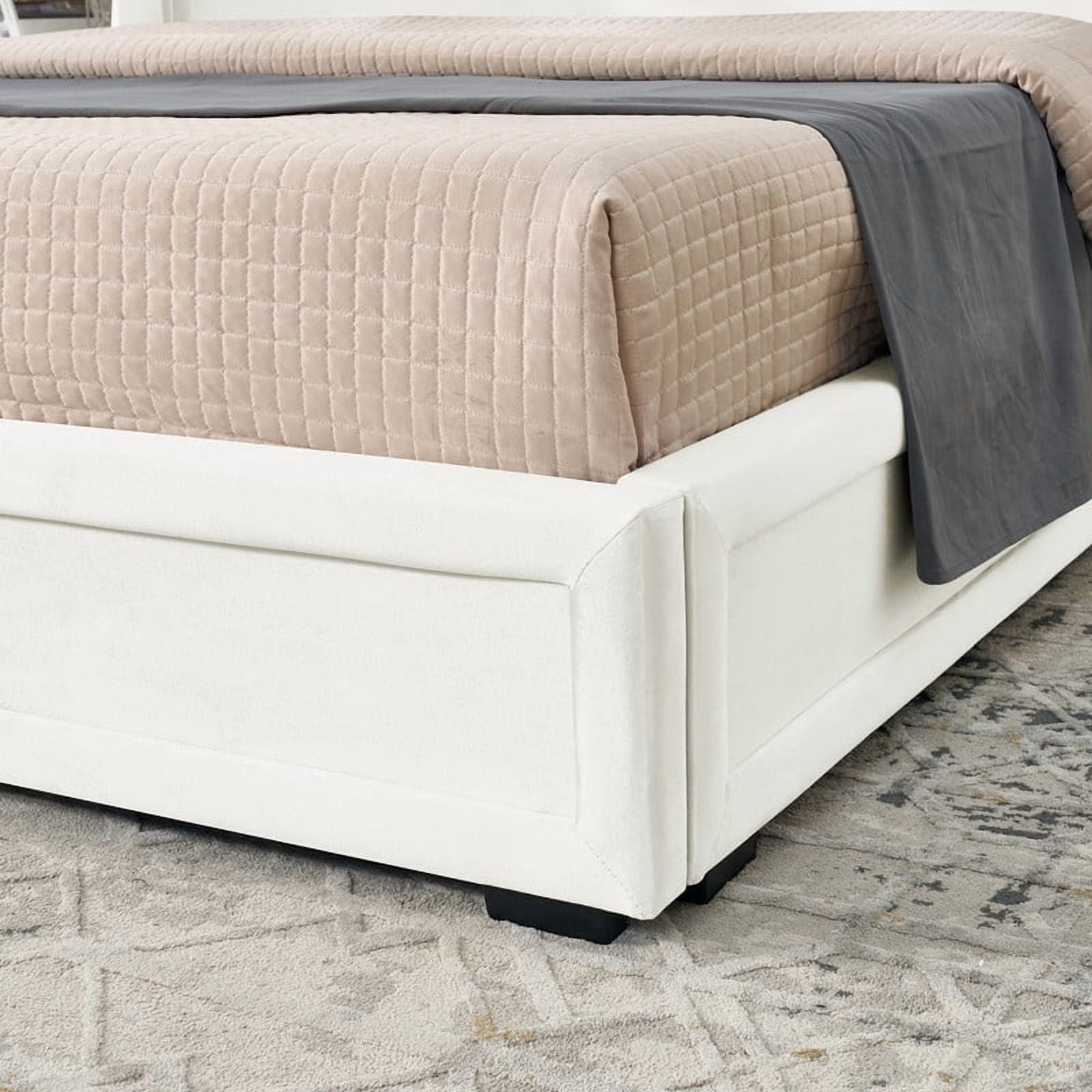 Queen/King Size Modern Upholstered Platform Bed Frame, Velvet Storage Bed with Headboard, Side Bookcases & Drawers Nightstand