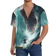 thumbnail image 3 of Honeii 's Surfing Shark for men's short-sleeved button-up collared shirt featuring a pocket, perfect for beach vacations, and travel adventures., 3 of 5