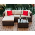 thumbnail image 7 of Hearth & Harbor 5-Piece Outdoor Furniture Sets, Wicker Sectional Patio Set, Brown/Beige, 7 of 7