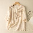 thumbnail image 2 of Mujeres Manga Corta de Verano Tops Color Sólido Encaje Coser Cuello de la Tripulación Casual Top, Blusa de Tela Suave Flexible, Lavado a Mano Primavera Verano, 2 of 7