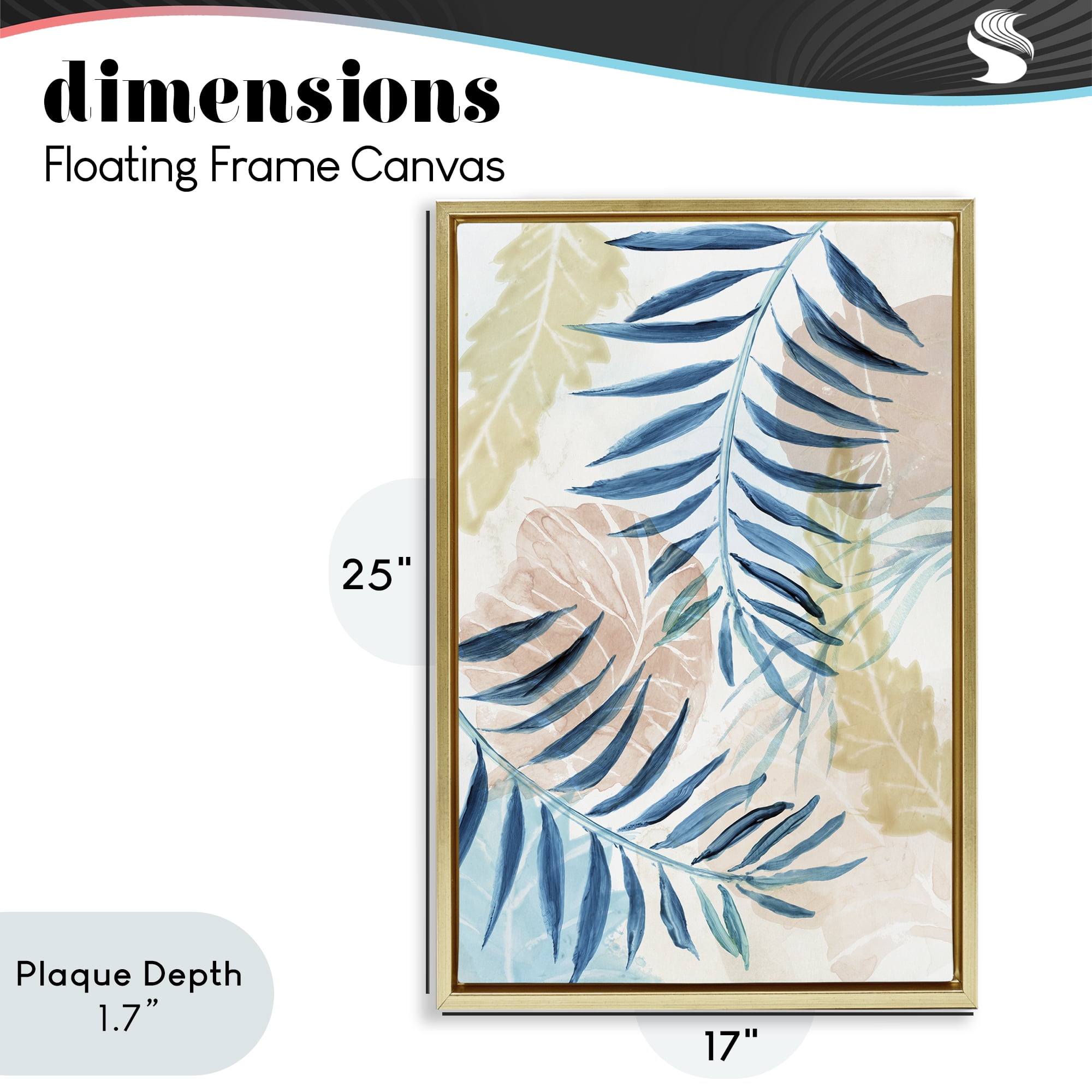 Stupell Industries Palm Fronds in Pastel Haze Gold Framed Floater Canvas Wall Art, design by Nan