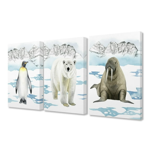 The Stupell Home Decor Collection Arctic Penguin Bear Walrus 3pc Stretched Canvas Art Set, 16 x 1.5 x 20