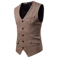 thumbnail image 4 of Yaoyar Men's Suit Vest Business Winter Formal Dress Waistcoat Solid Color Vest for Suit Tuxedo Suit Waistcoat Vest Jacket Coat Khaki M, 4 of 9