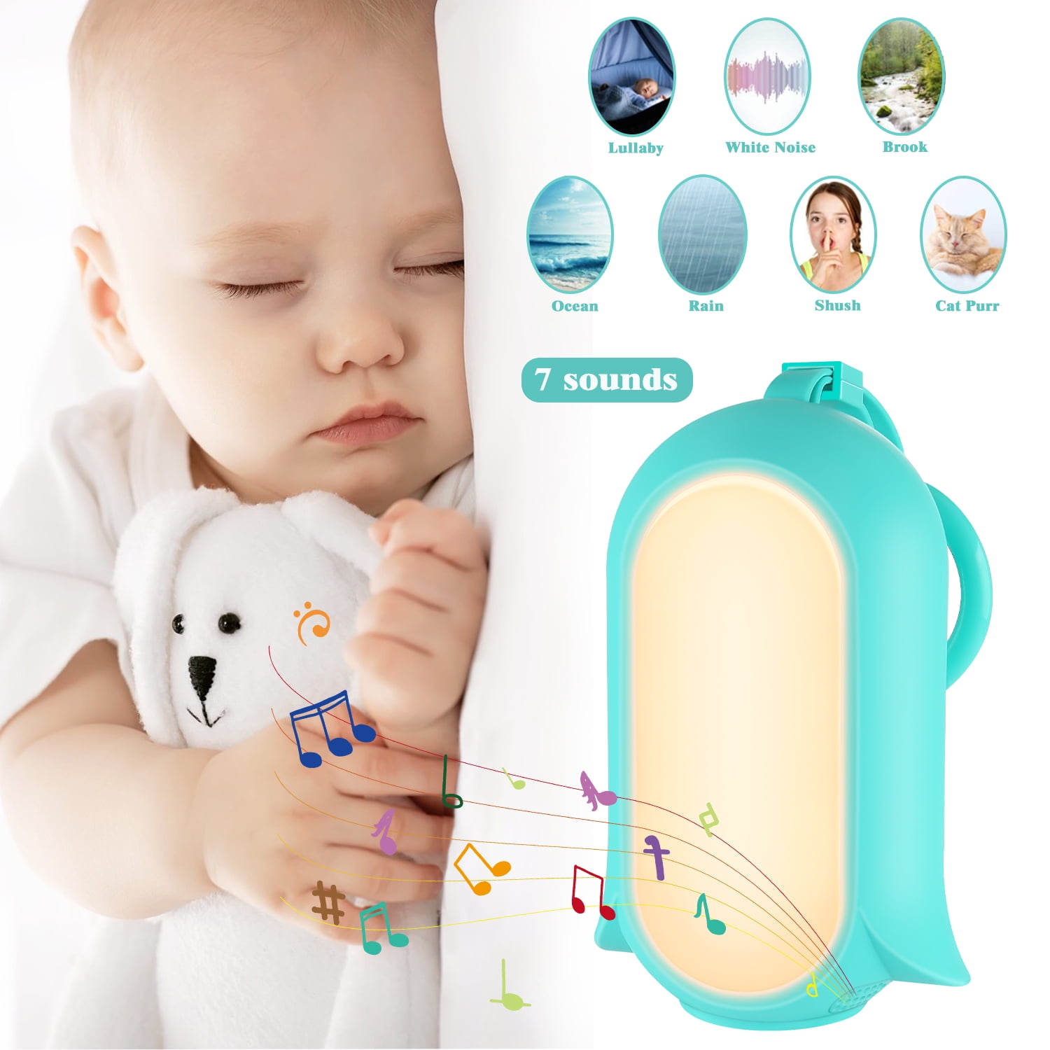 HIKE Baby Sound Machine for Sleeping, Portable Noise Machine Sleep Therapy Baby Rest Voice Sensor Night Light & Noise Sound Machine for Kids Adults Home Travel Office Use USB Rechargeable