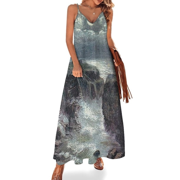 Ilustración vintage del castillo iluminado por la luna Sinclair Girnigoe Caithness Vestido sin mangas Mujer vestidos sexys para mujer