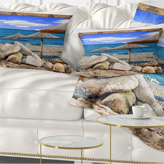 Designart Framed Effect Beach Umbrellas - Seashore Throw Pillow - 12x20