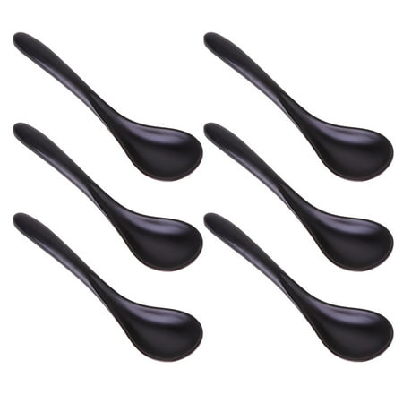 

Guiyong 6PCS A5 Melamine Flatware Black Imitation Porcelain Soup Spoon Durable Tableware for Home (HS0123)