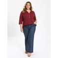 thumbnail image 2 of DARING DIVA Women's Plus Pleated Button Front Shirts 3/4 Sleeve Blouses 1X Burgundy, 2 of 6