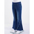 thumbnail image 4 of JanJean Kid Girls Youth Junior Denim Jeans Bell Bottom Flare Pants High Waist Wide Leg Ruffled Dark Blue 4, 4 of 6