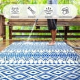 thumbnail image 7 of Outdoor Rug Mat for Patio,  6x9ft Waterproof Reversible Plastic Straw Rugs,  Camping Carpet Area Mats for RV, Porch, Deck, Backyard,  Balcony, Camper, Picnic, Beach, Trailer, Blue & White, 7 of 7