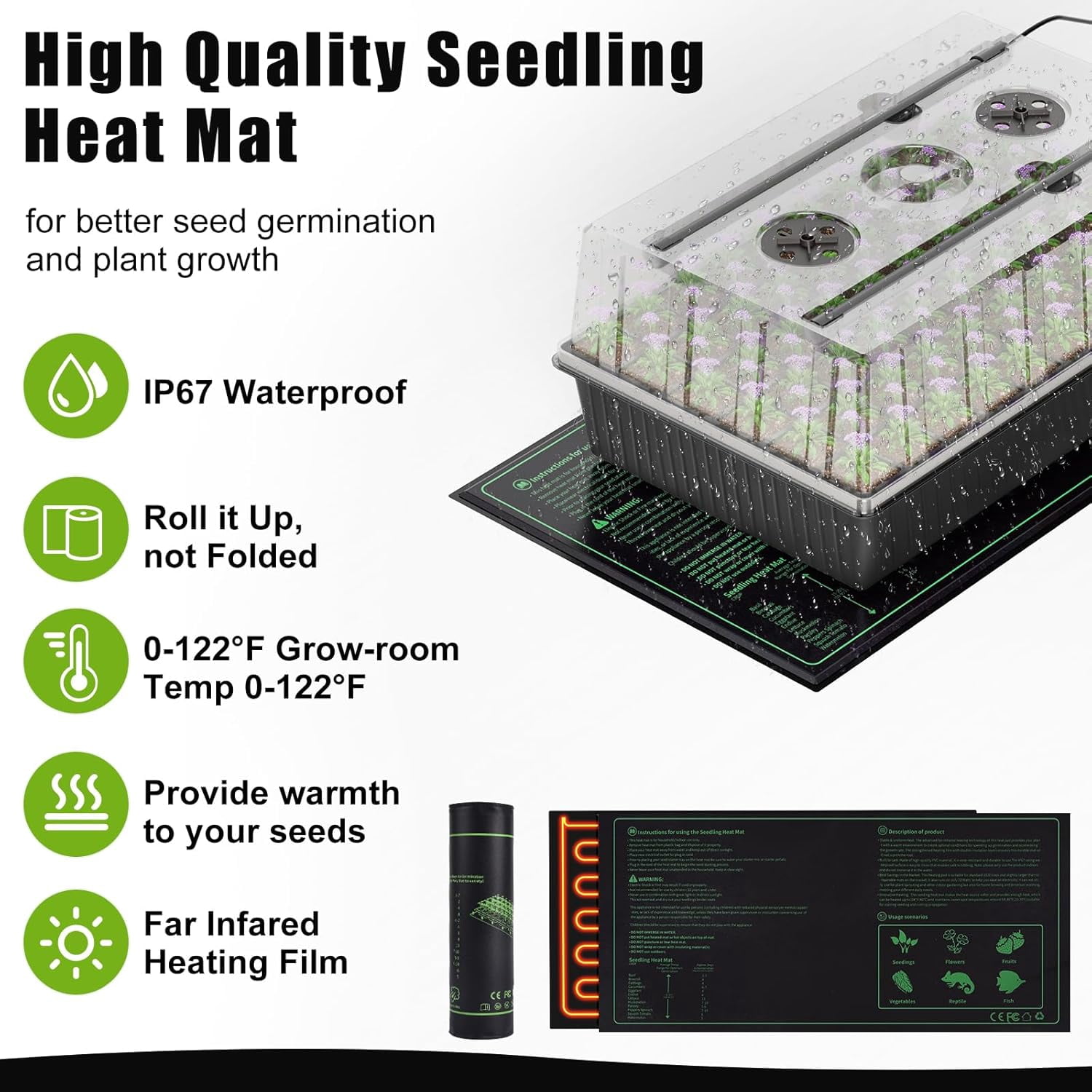 Wisakey 60-Cell Seed Starter Tray Kit - Self-Watering, Includes Grow Light, Heat Mat & Humidity Domes. Features Auto Timer & Adjustable Brightness.