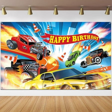 Hot Car Birthday Party Decorations Hot Race Car Birthday Party Backdrop Banner Background for Boys Birthday Supplies Racing Car Signs for Indoor Outdoor Birthday Party Decorations Supplies