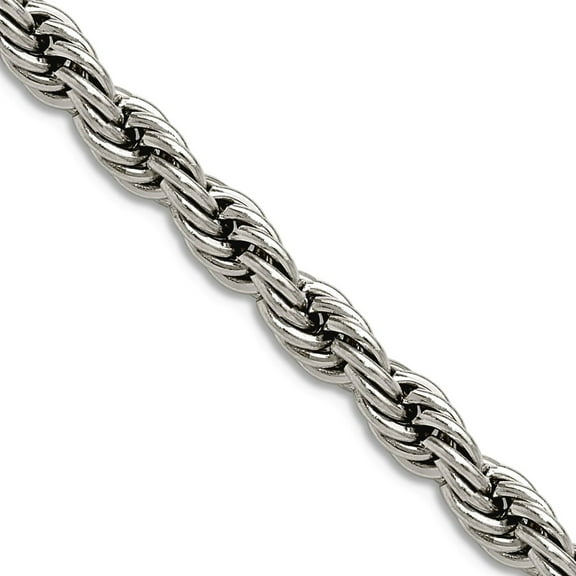 Stainless Steel Polished 5mm Rope Chain Necklace 24 Inch Chain Necklace for Women and Men