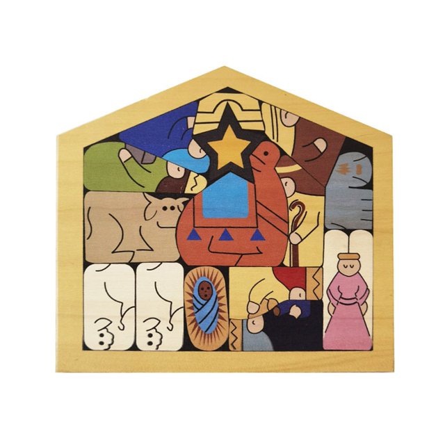 Fonwoon Nativity Puzzle with Wood Burned Design Wooden Jesus Puzzle